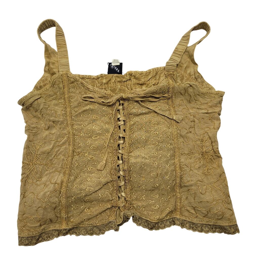 Vintage lace up embroidered corset top renaissance boho gold yellow fairy grunge